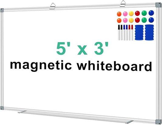 H-Qprobd White Board Dry Erase Boards for Wall 5' x 3' Magnetic Whiteboard - 60"x36" Aluminum Presentation Large Whiteboard with Long Pen Tray, 6 Markers, 2 Erasers &12 Magnets-DeskLoop Office