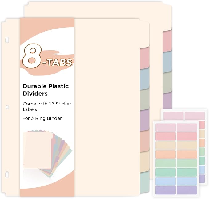 SKYDUE Durable Plastic 8-Tab Dividers, Big Tab Dividers by SKYDUE