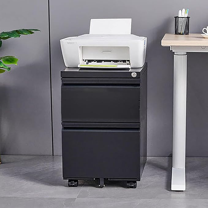 SISESOL 2 Drawer File Cabinet on Wheels,Metal Filing Cabinet with Lock,Black Rolling File Cabinets with Casters,Under Desk Office Cabinets for Home Office,Fit A4/Letter/Legal,Easy Assembly