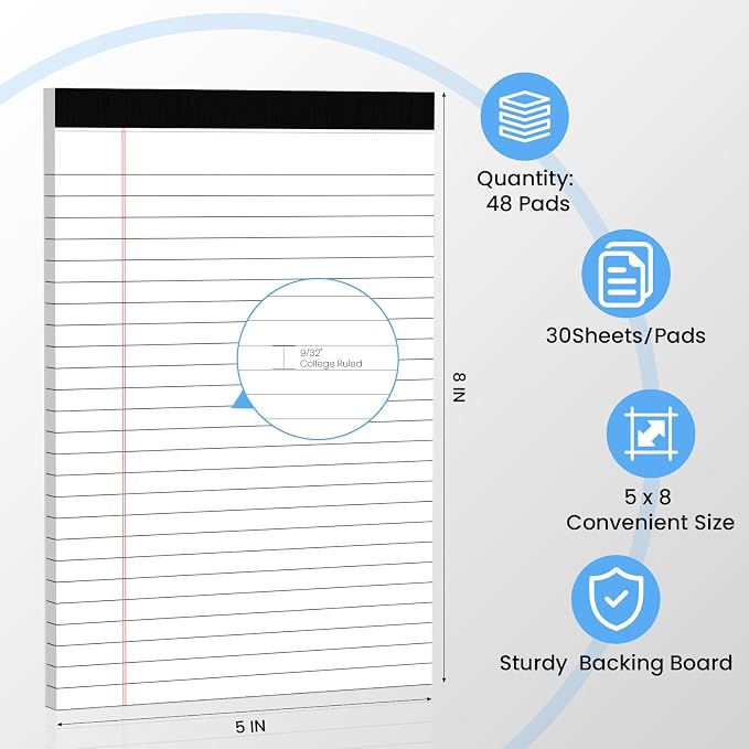 48 Pack Notepads 5x8, Small Legal Pads Narrow College Ruled, 30 Sheets/Pack - Image 2