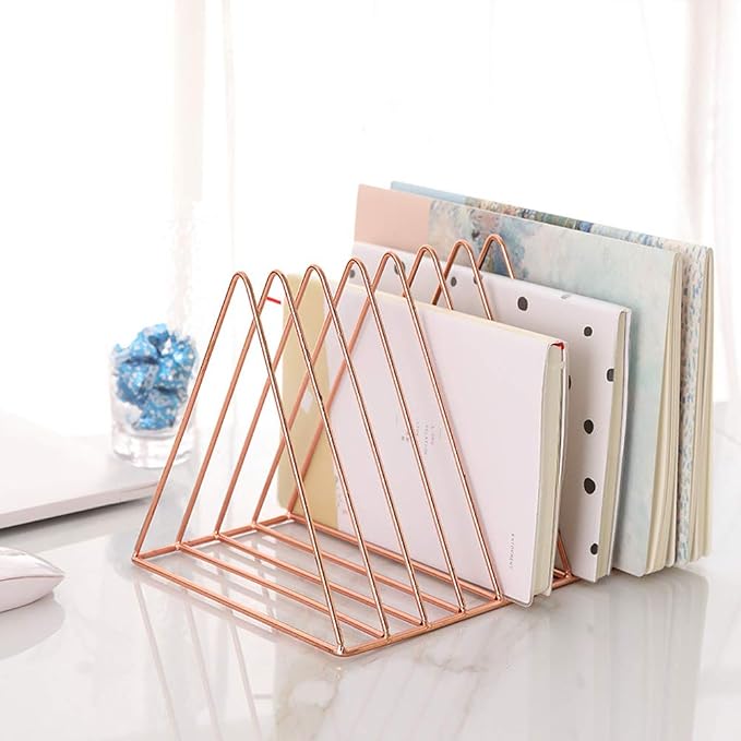 Sooyee 9 Slot Rose Gold Magazine Holder, Desktop File Sorter Organizer Triangle by Sooyee
