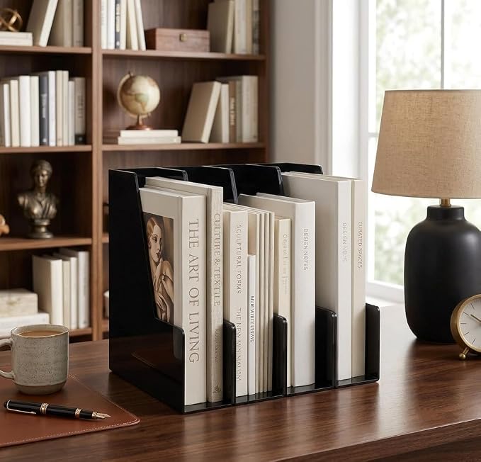 LALOBLUE 4 Pack Black Vertical Magazine File Holder Desk Organizer Bins | - Image 5