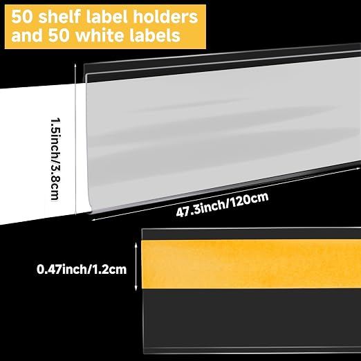 50 Pcs Shelf Label Strips 1.5''H x 48''L Self Adhesive Label Holder - Image 3
