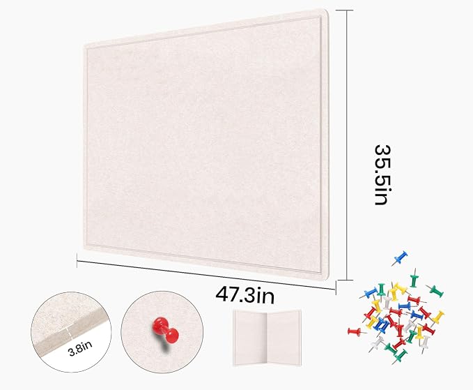 Large Bulletin Board, 48 X 36 inches Felt Board Notice Pin Board, Self-Adhesive - Image 3