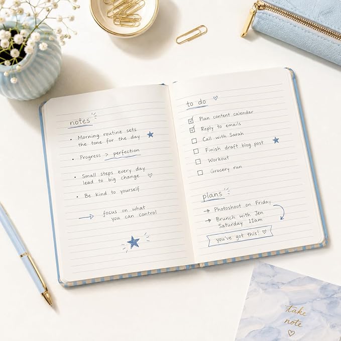 Pearhead Hardcover Journal Notebook 6x8 – Cream & Blue Stripe College-Ruled - Image 7