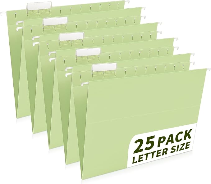 25-Pack Green Hanging File Folders, Letter Size by Jowaia