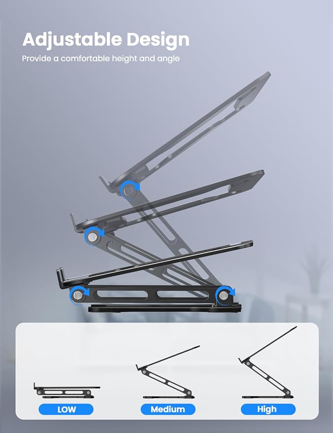 LOXP Adjustable Laptop Stand for Desk, Metal Foldable Laptop Riser Holder - Image 5