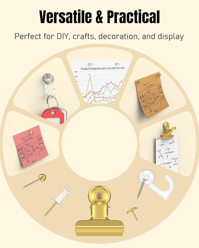 Uniclife 200 Pcs Gold Push Pins, 5 Style Push Pins - Image 4