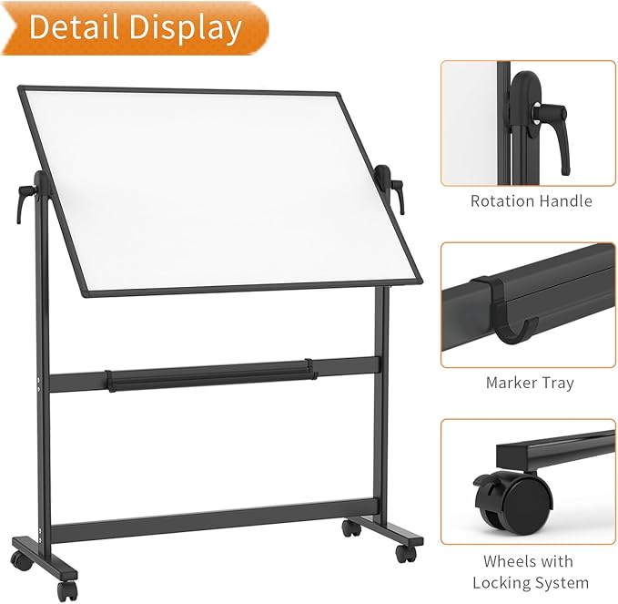 VIZ-PRO Double-Sided Magnetic Mobile Whiteboard, 72 x 40 Inches, Rolling Dry - Image 4