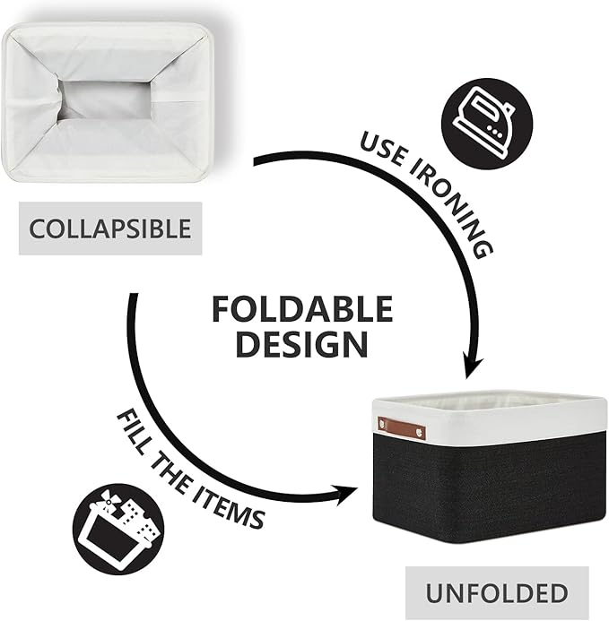 DULLEMELO Canvas Storage Bin with Handles, Fabric Bins for Shelves, Bedroom, Office,Nursery,Fabric Storage Baskets for Toys, Clothes,Gift(3-Pack Medium-15 inch X 11 inch X 9.5 inch , White&Black)-DeskLoop Office