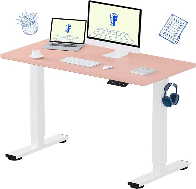 FLEXISPOT EN1 One-Piece Standing Desk, 48 x 24 Inches Electric Height Adjustable Desk for Home Office (White Frame + Pink Desktop)-DeskLoop Office