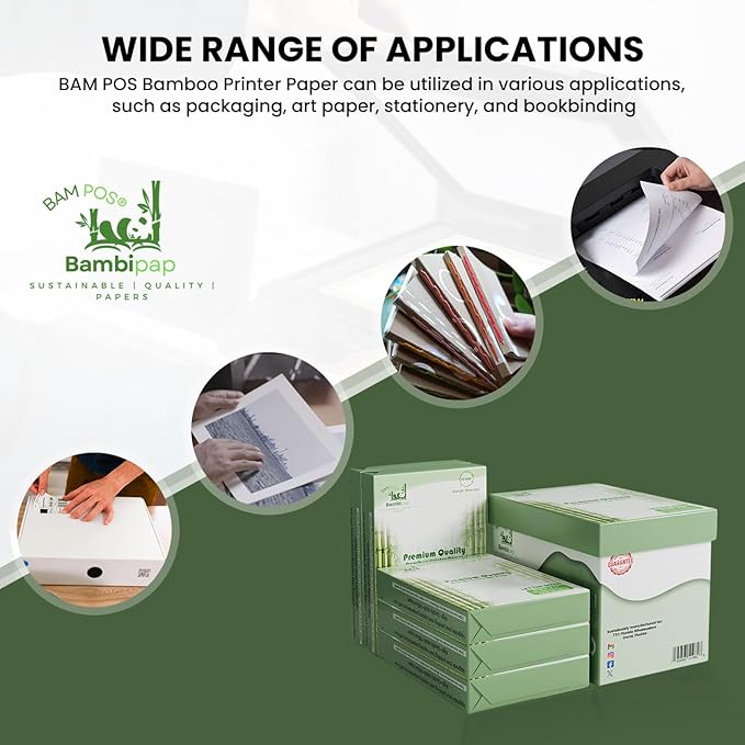 Bamboo Printer Paper - 8 1/2” x 11” - 20LB Multipurpose White Paper - Made from Bamboo Fiber, Renewable Resources, Zero Trees Used - 5 reams (2500 Sheets)-DeskLoop Office