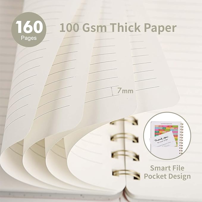 Lined Spiral Notebook College Ruled A5 Journal Book for Note Taking, 160 Pages Writing Journal for Office and Home School Supplies 5.75x8.125 inch - LightGrey-DeskLoop Office