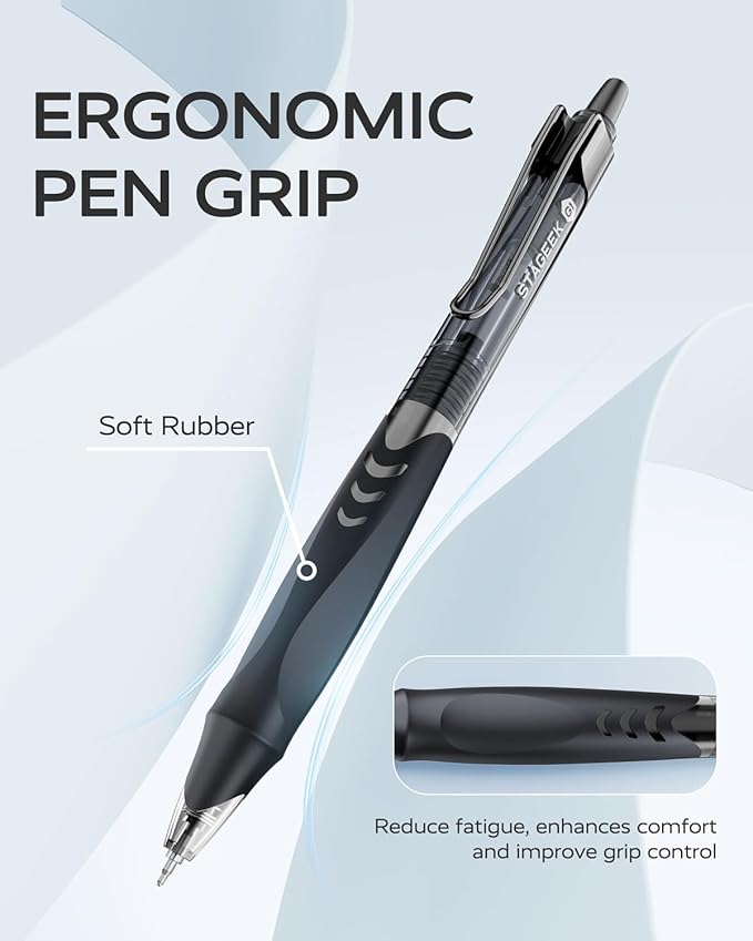 12 Pack Black Gel Pens, Quick Dry Black Ink Pens, 0.5mm Fine Point Retractable Smooth Writing Pens for Journaling, Writing, Business Gel Pen for Office School & Home Supplies(Black)-DeskLoop Office