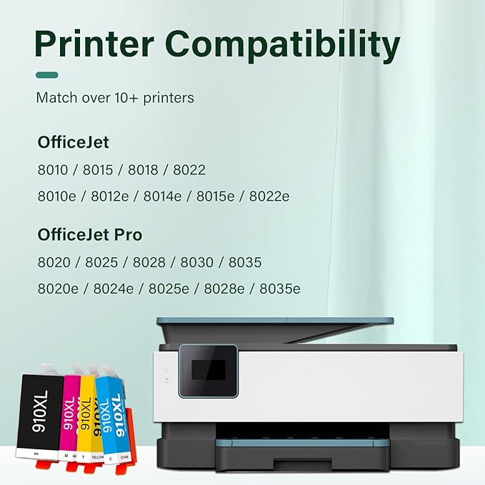 910XL 910 8015e Ink Cartridges Combo Pack Replacement for HP Printers 8025e 910 XL 910XL Black and Color 910XL/910 Multipack for OfficeJet Pro 8015e 8025e 8028e 8020 8035e 8034e 8020e 8025 8010 8028-DeskLoop Office