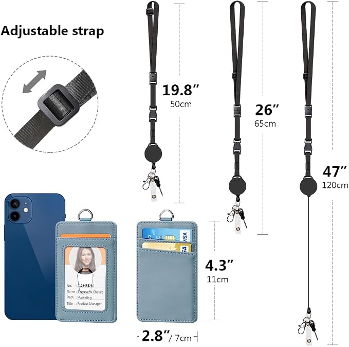 Leather Badge Holder and Adjustable Retractable Lanyards, Quick Release Buckle - Image 4