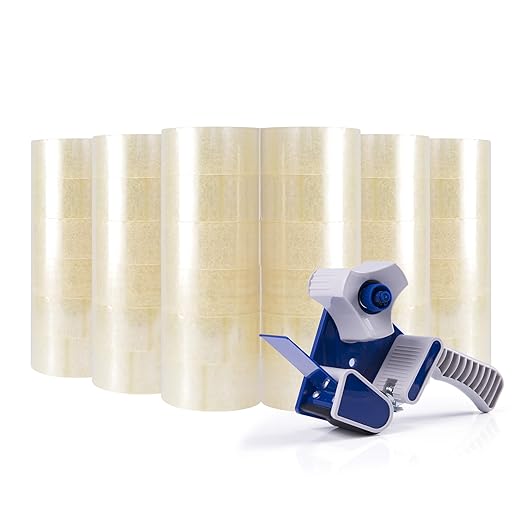 ADHES 36 Rolls Packing Tape with Dispenser Gun, 2.7 Mil Clear Shipping Tape Packaging Tape for Moving, Shipping and Packing, 1.88 Inch x 60 Yards