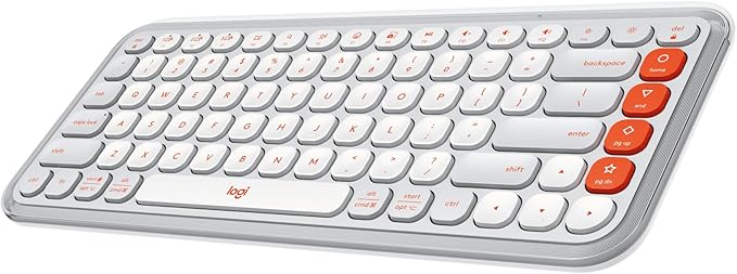 Logitech POP ICON Keys Wireless Bluetooth Keyboard, Comfortable Typing, Programmable Keys, Easy-Switch Between up to 3 Devices, for Laptop, Tablet, PC – Off White and Orange-DeskLoop Office