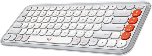 Logitech POP ICON Keys Wireless Bluetooth Keyboard, Comfortable Typing, Programmable Keys, Easy-Switch Between up to 3 Devices, for Laptop, Tablet, PC – Off White and Orange-DeskLoop Office