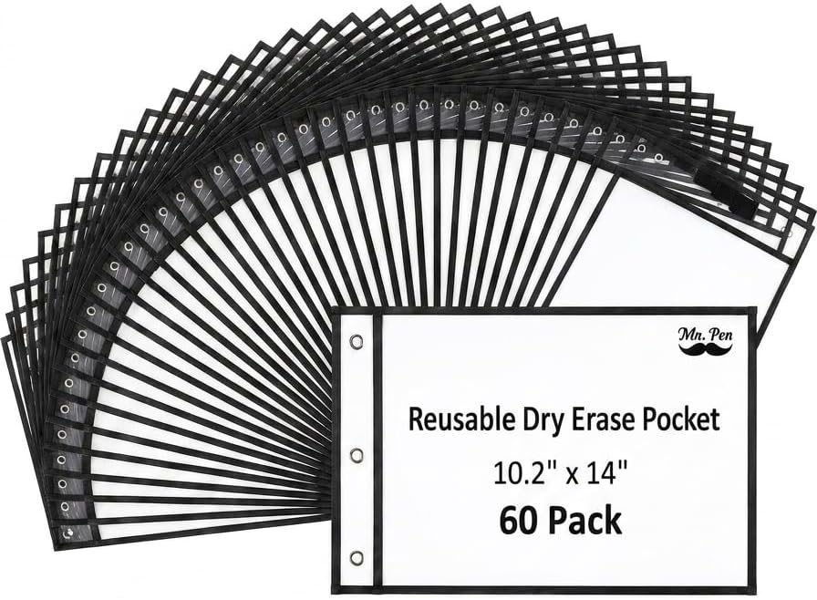 Mr. Pen- Reusable Dry Erase Pockets, 60 Pack, Classroom Supplies by MrPen