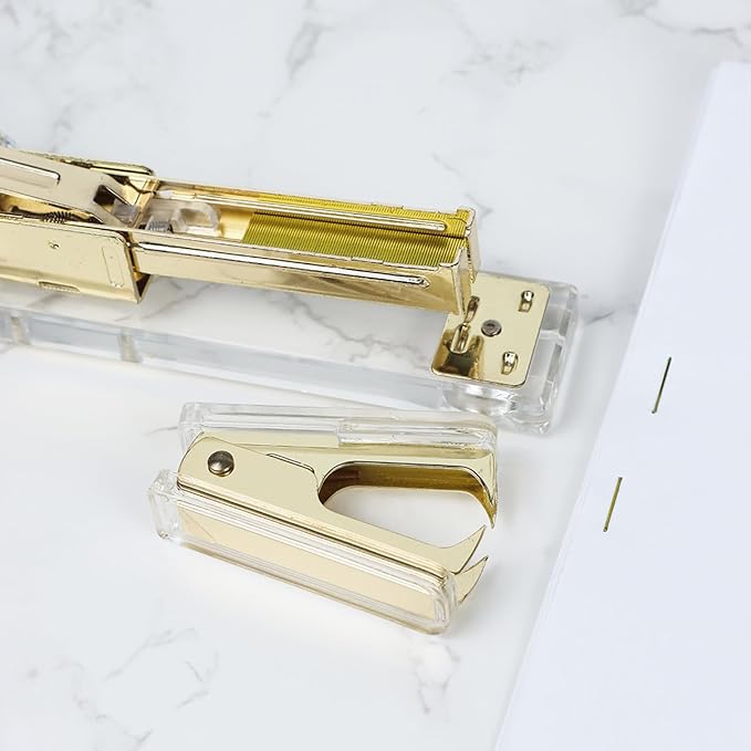 NatSumeBasics Clear Acrylic Staple Remover 2pcs Cute Gold Staple Stapler - Image 5