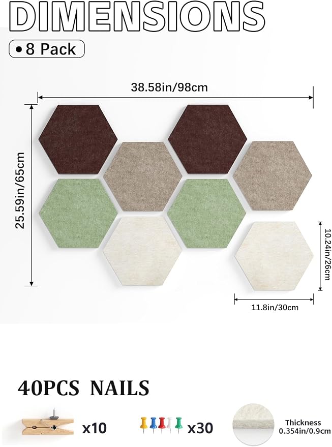 8 Pack Hexagon Felt Bulletin Board Tiles - Image 6