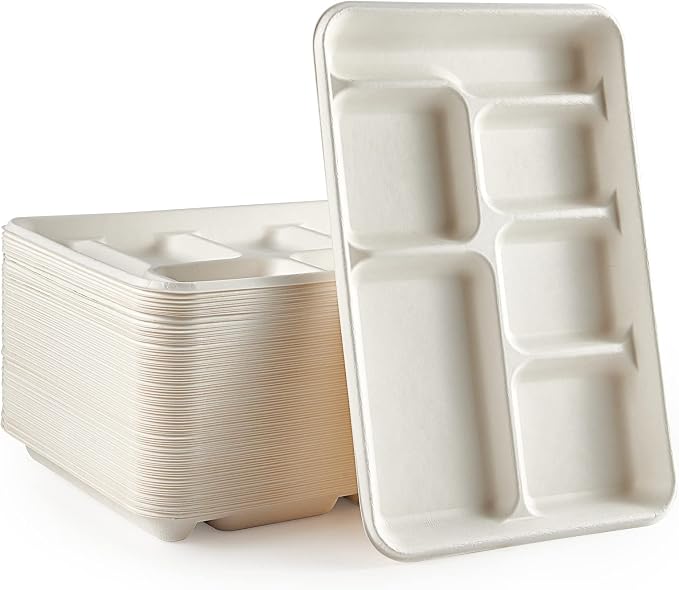 Vplus 100% Compostable 6 Compartment Plates, 90 Pack Compartment Paper Plate by Vplus