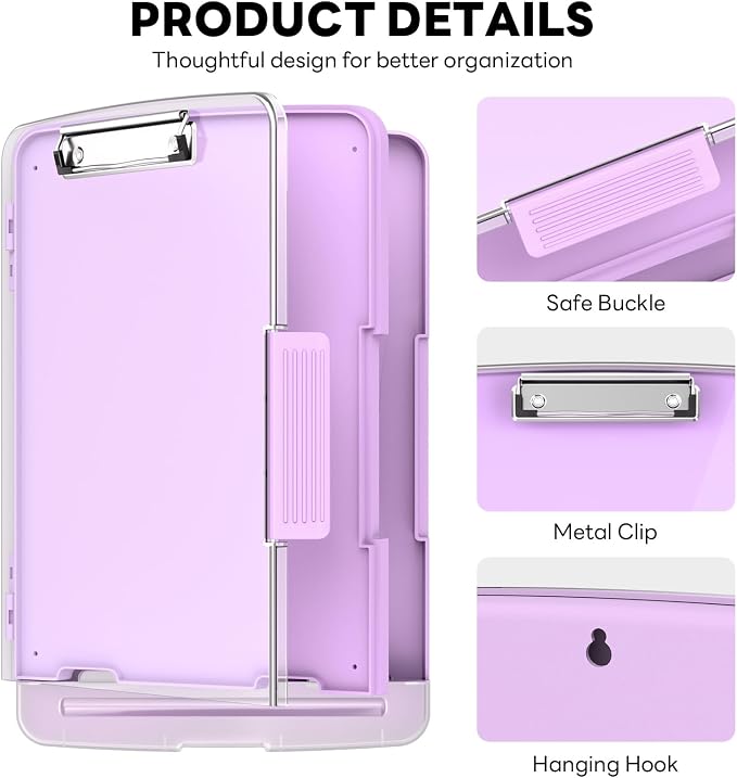 Clipboard with Storage and Pen Holder, Light Purple 8.5 x 11'' Folder Side Open - Image 5
