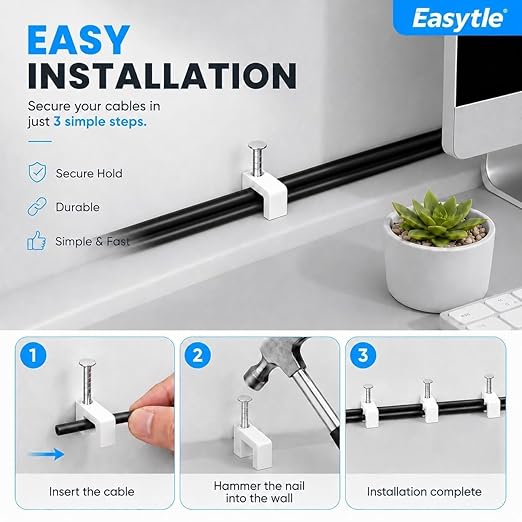 Cable Clips Nail in Cable Clips 100 Pcs 8mm Flat Ethernet Cable Wall Clips - Image 6