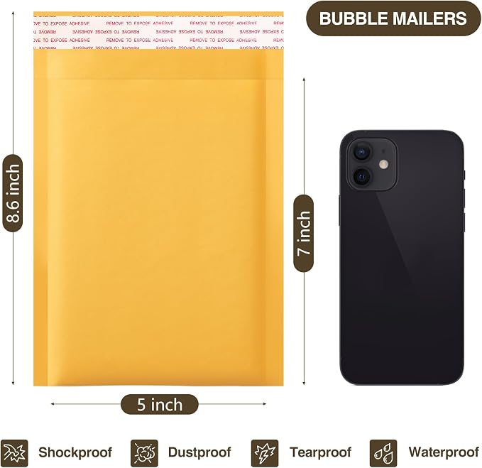 UCGOU Kraft Bubble Mailers 5x8.6 Inch Usable Size 5x7 Inch 100 Pack Yellow - Image 2