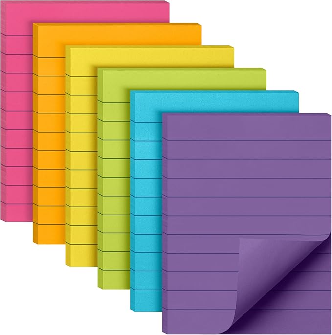 Mr. Pen- Lined Sticky Notes, 6 Pads, 60 Sheets/Pad, Vibrant Color | Sticky Notes by MrPen