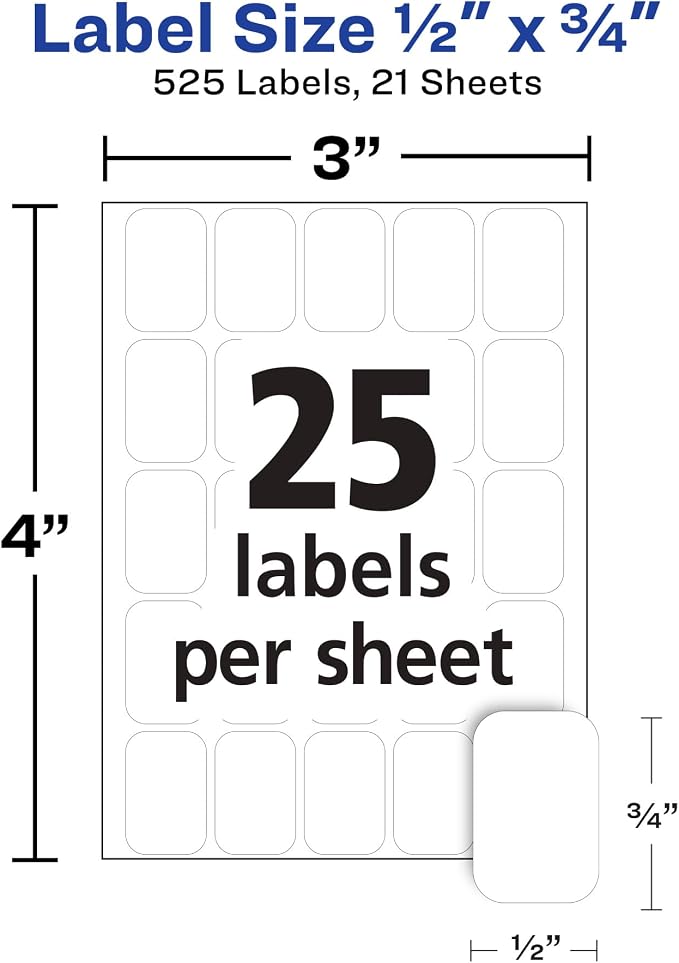 Avery Multi-Use Removable Labels, 1/2" x 3/4", Non-Printable, 525 Blank Labels - Image 4