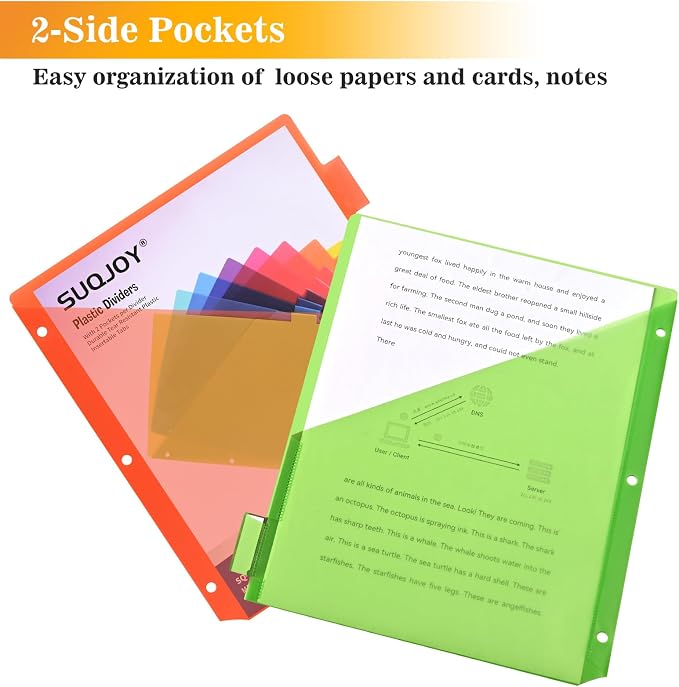 8-Tab Dividers for 3 Ring Binder, Subject Dividers, 3-Hole Plastics Sheets - Image 4
