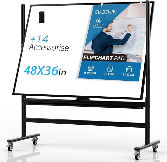 Rolling Whiteboard 48x36, Double Sided Dry Erase Board by RollingWhiteboard