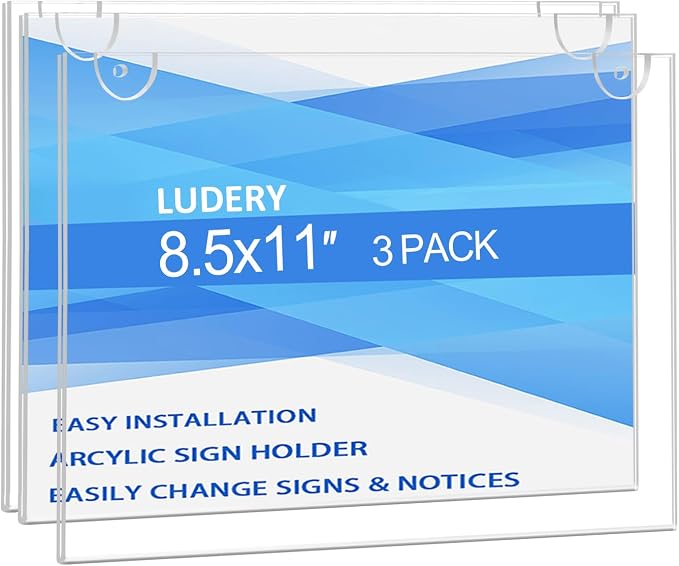 Acrylic Sign Holder 8.5 x 11 Horizontal, Wall Mount Document Holder, Restaurant by Ludery
