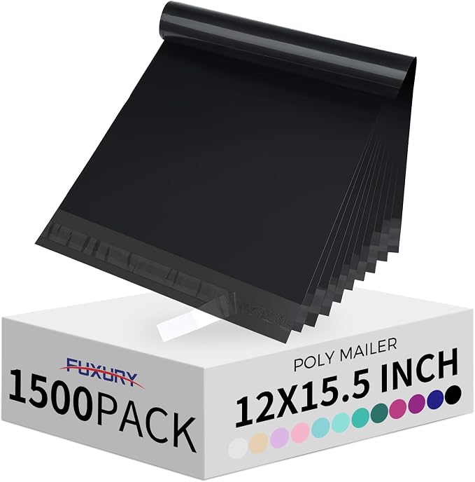 Fuxury 1500 Pcs 12x15.5" Poly Mailers, Waterproof Mailing Envelopes by Fuxury
