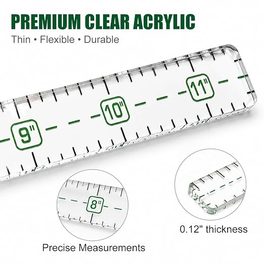 1/2" x 12" Pocket Quilting Ruler, High-Contrast Green Grid Marking Tool - Image 4
