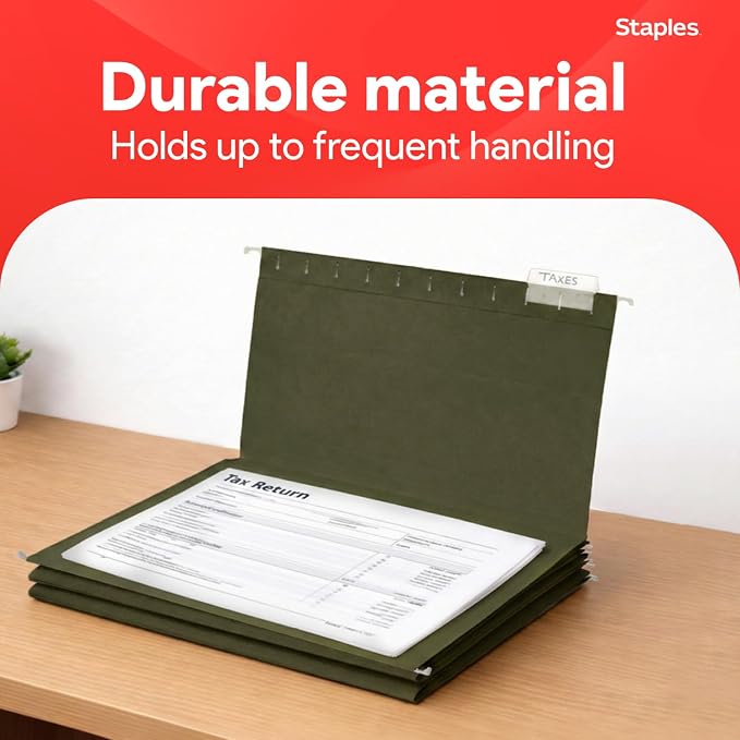 Staples Hanging File Folders, Legal Size, Straight‑Cut Tabs, Standard Green - Image 6