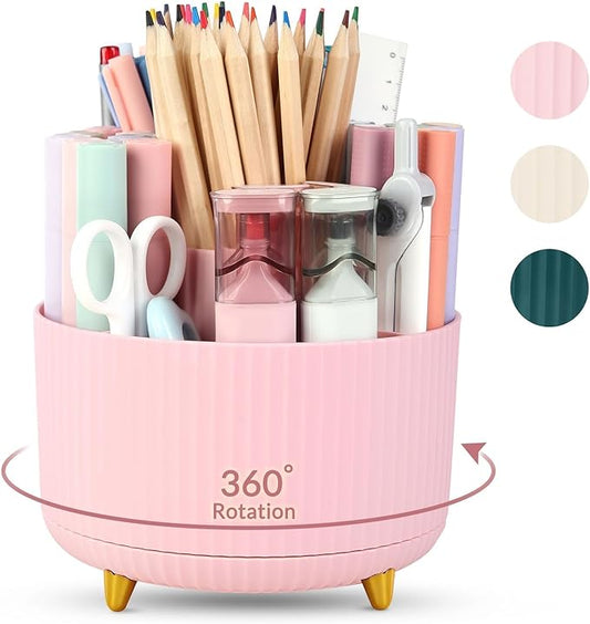 SKYDUE 360 Rotating Multipurpose Organizer - Cute Rotating Pen Holder with 5 Slots for Art Supplies, Office, School, Home-DeskLoop Office