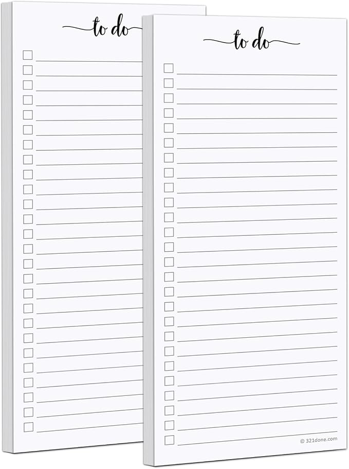 321Done 2-Pack Skinny To Do List Notepad, Made in USA by 321Done