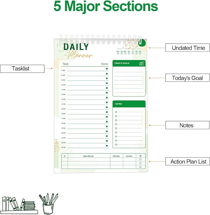 To Do List Notebook Daily Planner A5 CheckList Pad 52 Sheets, 5.9" x 8.2" Daily - Image 2