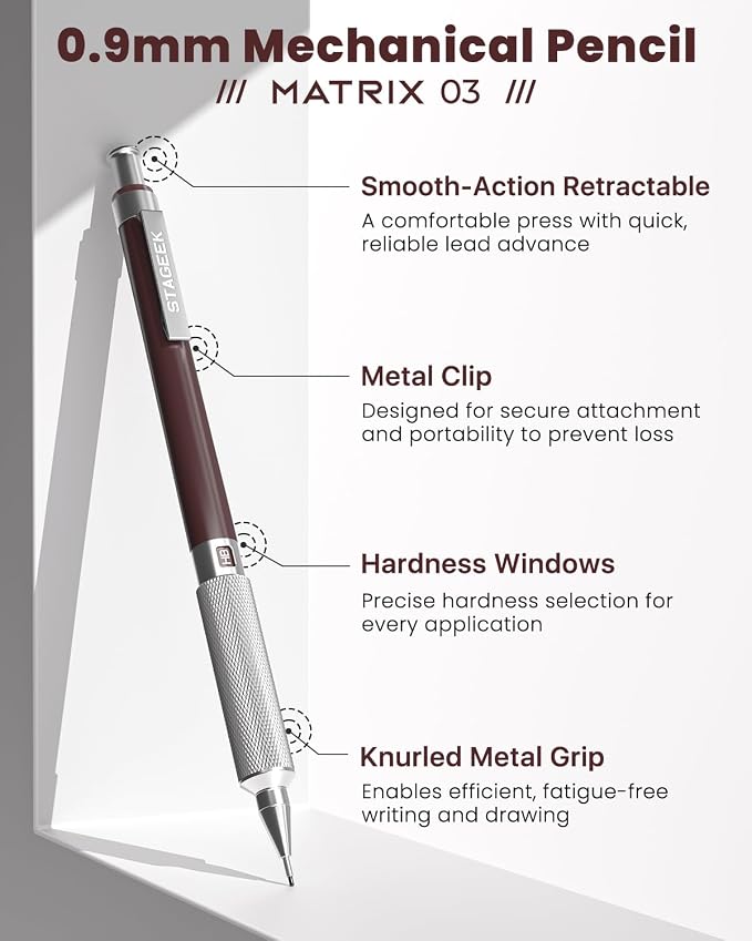 STAGEEK 0.9mm Mechanical Pencil, Metal Art & Drafting Pencil - Image 2