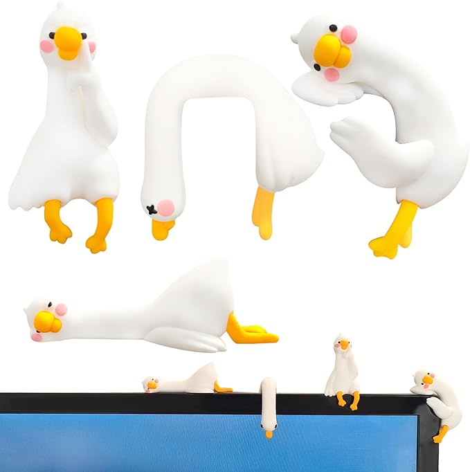 4 PCS Resin Goose Figurine Computer Monitor Decor, Cute Mini Goose Statues by Unknown