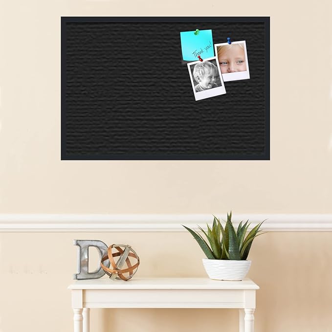 PinPix 36x24 Inch Cork Bulletin Board. This Decorative Framed Pin Board Comes with Solid Black Design and a Satin Black Frame. Ideal for Home Office Decor or Message Board (PinPix-622)-DeskLoop Office