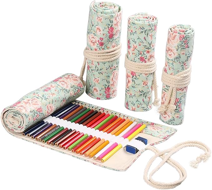 DIYOMR 24/36/72 Slots Pencil Wrap Pencil Rolls, Artist Colored Pencils Roll Up by DIYOMR