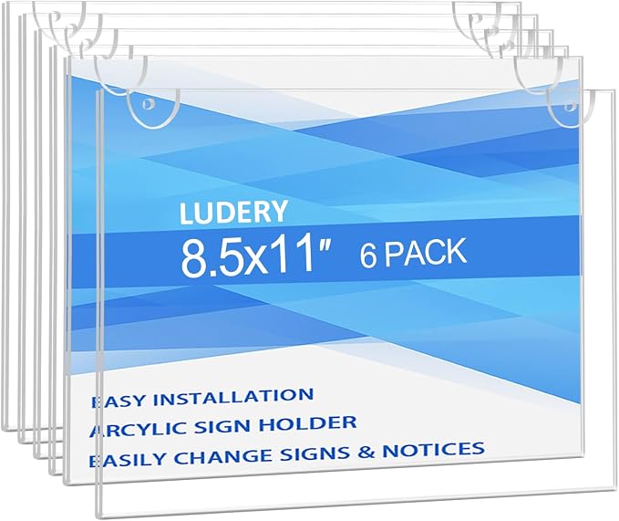 Acrylic Sign Holder 8.5 x 11 Horizontal, Wall Mount Document Holder, Restaurant by Ludery