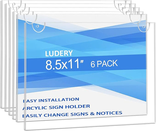 Acrylic Sign Holder 8.5 x 11 Horizontal, Wall Mount Document Holder, Restaurant by Ludery