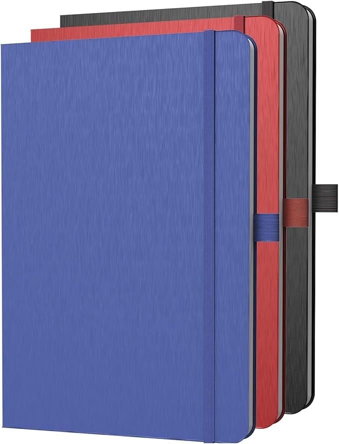 A5 Lined Journal Notebook, 7mm College Ruled Notepad, Journaling for Writing, Work, School, Travel and Note Taking, Hardcover 160 Pages (80 Sheets) 5.79 x 8.3 inches, 3 Pack (Black+Red+Blue)-DeskLoop Office