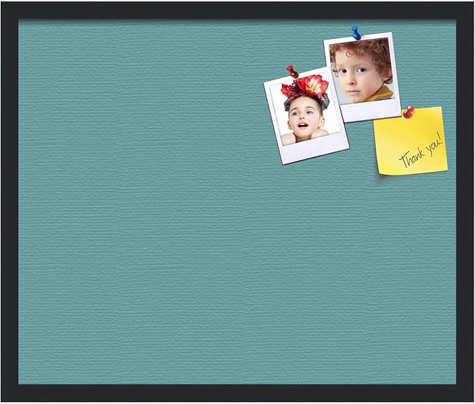 PinPix 24x20 Inch Cork Bulletin Board. This Decorative Framed Pin Board Comes with Aqua Pastel Design and a Satin Black Frame. Ideal for Home Office Decor or Message Board (PinPix-1806)-DeskLoop Office