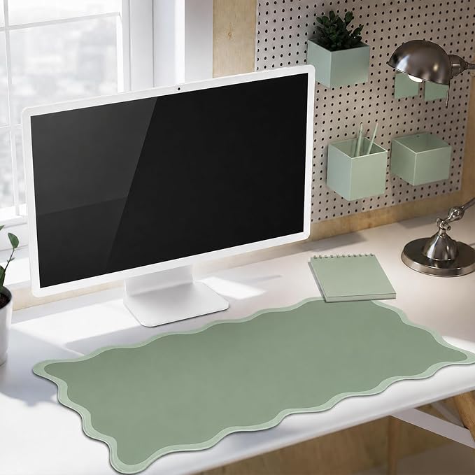 Hahafelt Scalloped Desk Mat Large Desk Pad Cute Coquette Table Mat Back to - Image 4